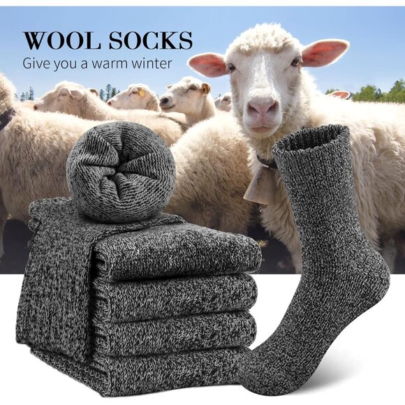5 Pairs Wool Socks Mens, Thick Warm Winter Soft Hiking & Casual Crew Socks - Picture 2 of 6